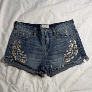 Free People Distressed Embroidery Denim Jean Shorts Women’s 27